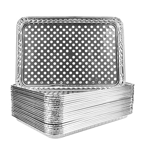 Roponan 15 Pack Disposable Aluminum Foil Grill Topper Pans, Grill Grate Liners, BBQ Grill Accessories for Outdoor Cooking and Camping - Prevents Food from Falling into Grill or Sticking to Grate