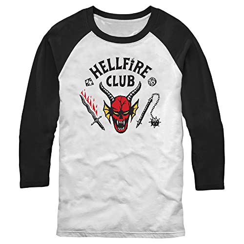 Men's Stranger Things Hellfire Club Costume Baseball Tee - White/Black - Large