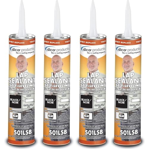 Dicor 501LSB-1, Self-Leveling Lap Sealant, RV Roof and Repair, Black, 10.3 OZ Tube, Pack of 4