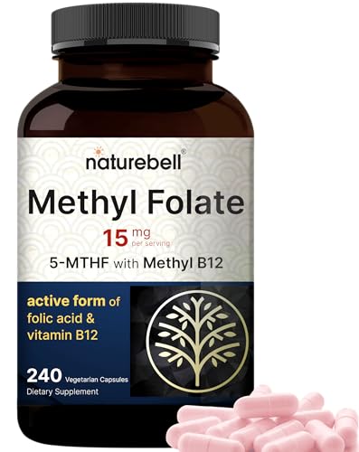 NatureBell L Methylfolate 15mg, 240 Veggie Capsules | 5-MTHF with Methyl B12 1,000mcg | High Potency Dual Action for Energy & Cognitive Support, Active Folic Acid  Methyl Folate Supplement