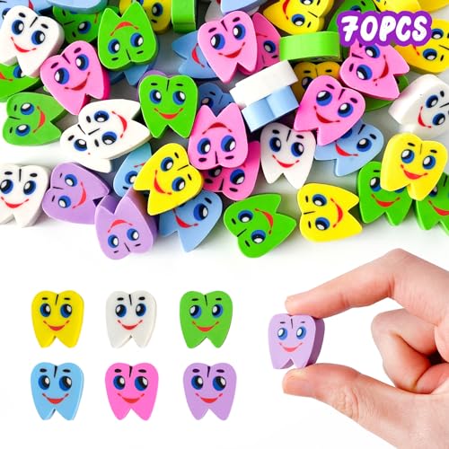 Kleeblatt Large Teeth Erasers for Kids Bulk, 70 PCS Big Large Fun Desk Pets for Kids Classroom, Treasure Box Prizes,Party Favors for Kids Goodie Bags, Back to School Gifts for Students