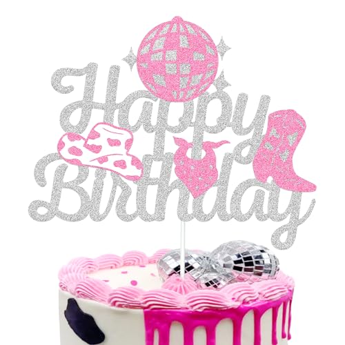 Cowgirl Birthday Cake Topper Western Cowgirl Birthday Cake Decoration Western Cowgirl Rodeo Theme Girl Birthday Decoration Glitter Silver Pink Cowgirl Party Supplies