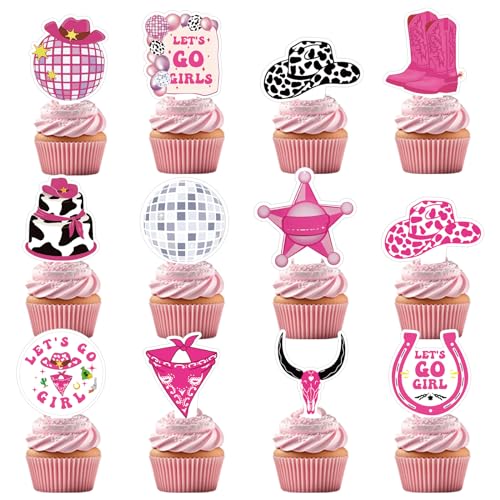 Yoomod 36PCS Cowgirl Cake Cupcake Toppers - Pink Disco Cowgirl Party Decorations Western Let's Go Girls Party Decor Rodeo Cowgirl Birthday Bachelorette Party Decorations 12 Styles