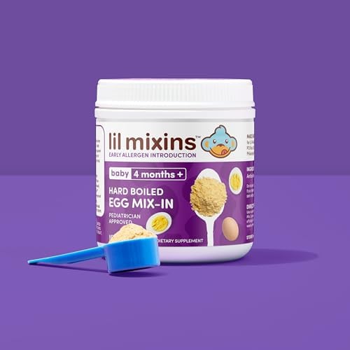 Lil Mixins Early Allergen Introduction Mix-in, Hard Boiled Egg | Baby Stage 1-3, for Babies 4-12 Mo., Support Healthy Food Tolerance | 8.5 Oz Jar, 4 Month Supply