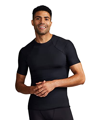 Tommie Copper Shoulder Support Shirt for Men, Posture Corrector Compression Shirts for Men with UPF 50 Sun Protection, Shoulder Compression with Shoulder Support for Men, Black L