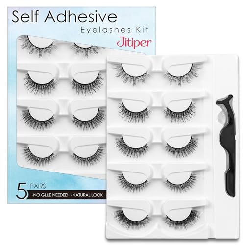 Reusable Self-Adhesive False Eyelashes - Natural Fluffy Look, Includes 5 Pairs, Tweezers Included for Beginners, Waterproof and Mink Pre-Glued