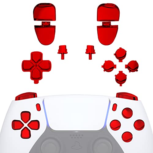 eXtremeRate Replacement D-pad R1 L1 R2 L2 Triggers Share Options Face Buttons, Chrome Red Full Set Buttons Compatible with ps5 Controller BDM-030 BDM-040 - Controller NOT Included