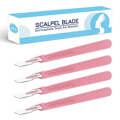 Surgical Scalpel Dermaplaning Tools #10 Dermaplane Blades with Handle, Dermablade for Women Podiatry Face Crafts Individually Sterilized Wrapped with Protect Tip Cover, No Need Install