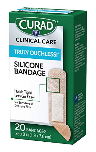 Curad Truly Ouchless Silicone Adhesive Bandages, Fabric Bandages are .75 x 3 inches, for Delicate or Sensitive Skin, 20 Count