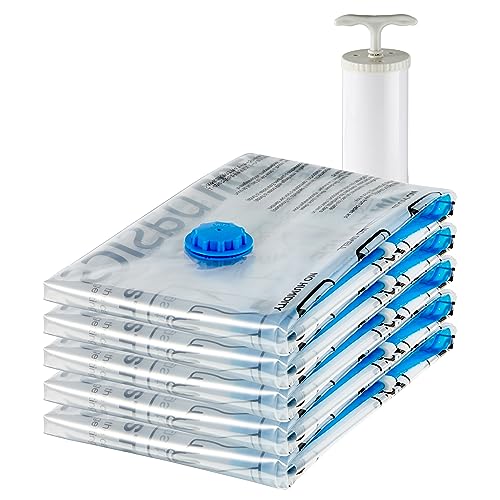 Amazon Basics Vacuum Compression Zipper Storage Bags with Hand Pump, Large, Pack of 5, Clear