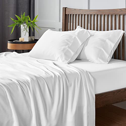CozyLux Bamboo Sheets Queen Size, Organic Bamboo Viscose, Oeko-TEX Certified Luxuriously Soft & Cooling Silky Sheet Set - 16" Deep Pockets 4 Piece Bedding Sheets & Pillowcases,White