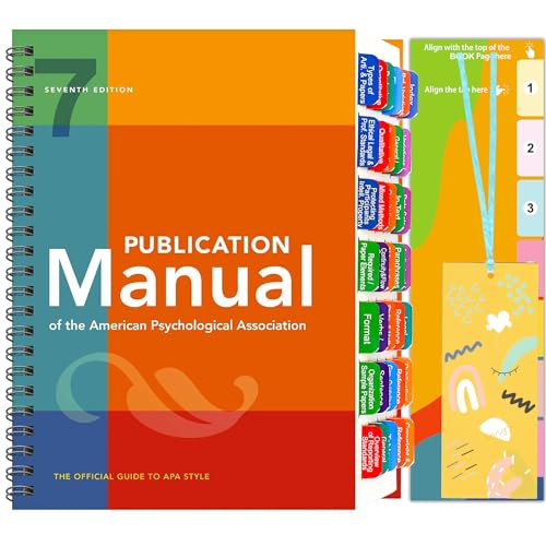 Index Tabs for of The American Psychological Association Seventh Edition, 48 Printed APA Manual 7th Edition Tabs, with Page Markers and Alignment Guide & Bookmark (Book not Included)