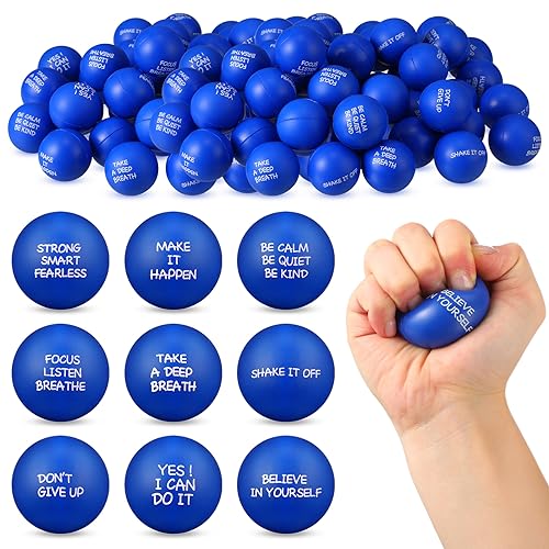 Shappy 72 Pcs Inspirational Stress Relief Balls Motivational Stress Ball Encouraging PU Bulk Stress Ball for Adults Small Therapy Stress Relief Toys for Valentines Gifts Fidget Anxiety Anger(Blue)