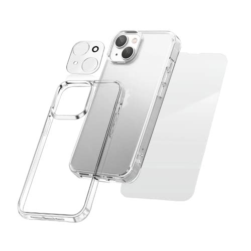 MYG Bazaar 3 in 1 Clear Protection Case for iPhone 14, Soft & Flexible Crystal Clear, Scratch Resistant, Shockproof Case,1 Tempered Glass Screen Protector, & 1 Crystal Clear Lens Protector.