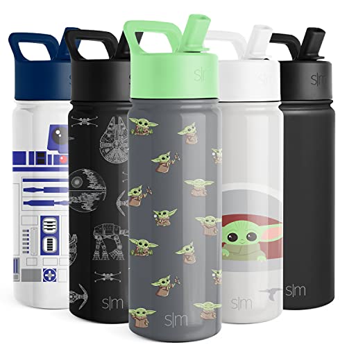 Simple Modern Star Wars Baby Yoda Grogu Water Bottle for Kids | Reusable Cup with Straw Lid Insulated Stainless SteelTumbler Gifts for Toddlers Boys | Summit Collection | 18oz Grogu Force Strong