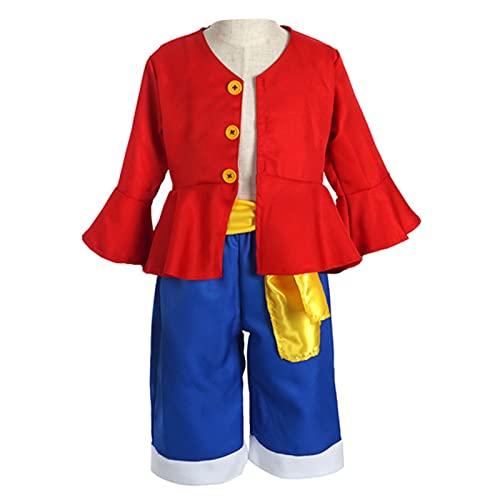 BAKUGOU ONE PIECE Monkey D Luffy Costume Kids Luffy Red Shirt Cosplay Wano Outfits Dress Up for Halloween Comic Con