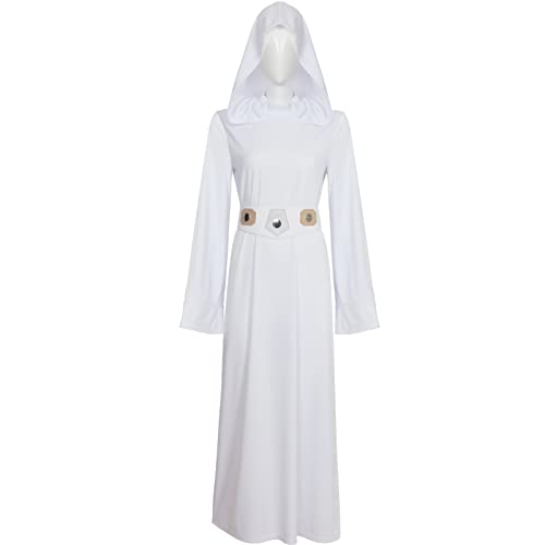 MAXUPO Princess Leia Costume for Women Cosplay Outfits Dress Tunic Robe with Belt (Adult White, Large)