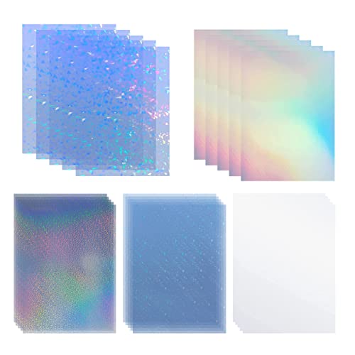 25 Sheets A4 Size (8.25x11.7Holographic Sticker 5 Styles Mixed Clear Adhesive Laminted Film Holographic Overlay No need Machine