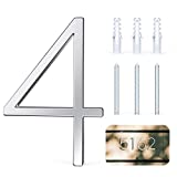 5 Inch Silver Floating House Number Zinc Alloy Number Christmas Delicate Modern Number Garden Door Mailbox Decor Number with Nail Kit and Detailed Operation Instruction (Number 4)