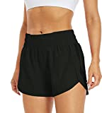 REKITA Womens Athletic Shorts High Waisted Running Shorts with Elastic Liner Black Athletic Shorts