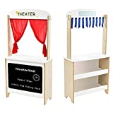labebe - Wood Puppet Theater, Flannel Curtain Puppet Stage Theater, 2-Sided Tabletop Puppet Stage Chalkboard, 2-in-1 Puppet Theater Reversible Play Store, Multi-Function Theater for Ages 3 and up