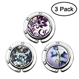 FOME Handbag Hanger, Set of 3 Foldable Purse Hook Purse Table Hook Holder Flower and Tree Pattern Bag Hanger Hook 3.54x1.77in Mixed Color