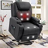 YESHOMY Power Lift Recliner Chair with Massage and Heating Functions, PU Leather Sofa with Remote Control and Two Cup Holders, Suitable for Living Room, Black