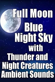 Full moon blue night sky with thunder and night creatures ambient sounds
