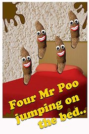 Four Mr Poo jumping on the bed.
