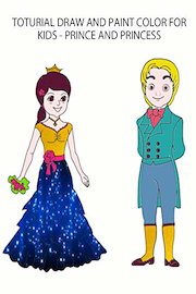 toturial draw and paint color for kids - prince and princess
